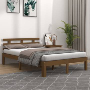 Honey Brown Solid Wood Bed Frame - King Size 150x200 cm