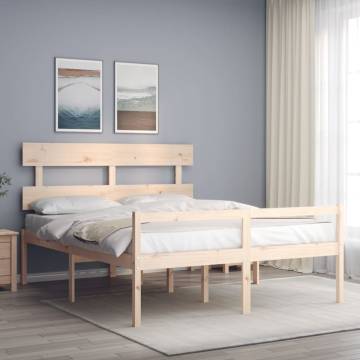 King Size Bed Frame with Headboard - Solid Wood Design