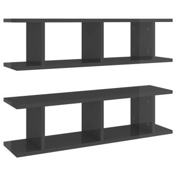 High Gloss Grey Wall Shelves - 2 pcs (75x18x20 cm)