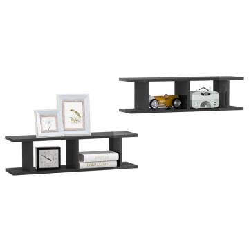 High Gloss Grey Wall Shelves - 2 pcs (75x18x20 cm)