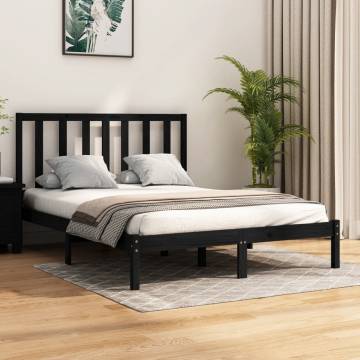 Black Solid Wood Pine Bed Frame 135x190 cm - Stylish Comfort