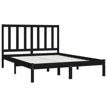 Black Solid Wood Pine Bed Frame 135x190 cm - Stylish Comfort