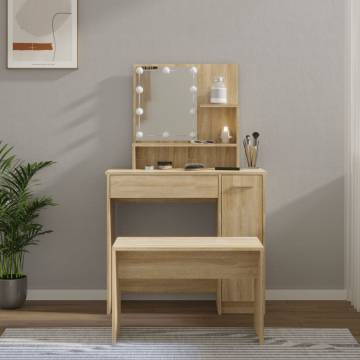 Stylish Dressing Table Set with LED - Sonoma Oak Wood