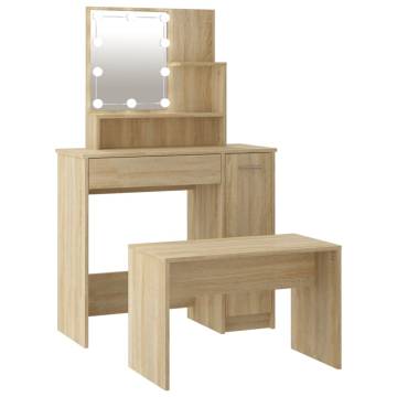 Stylish Dressing Table Set with LED - Sonoma Oak Wood