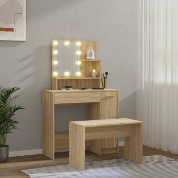 Stylish Dressing Table Set with LED - Sonoma Oak Wood