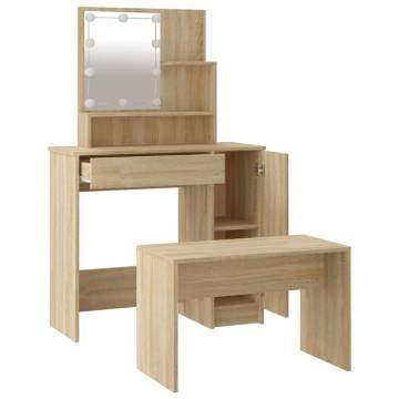 Stylish Dressing Table Set with LED - Sonoma Oak Wood