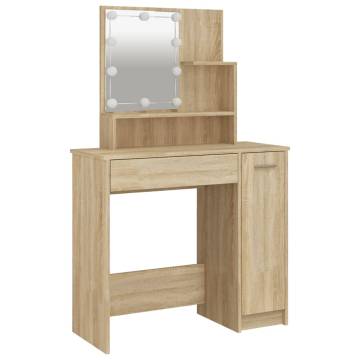 Stylish Dressing Table Set with LED - Sonoma Oak Wood