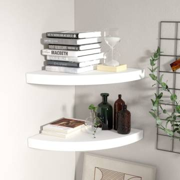 Stylish Floating Corner Shelves - Set of 2 White | Hipo Market