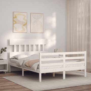 White Bed Frame with Headboard 140x200 cm - Solid Wood