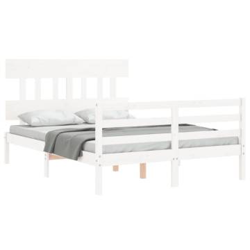 White Bed Frame with Headboard 140x200 cm - Solid Wood