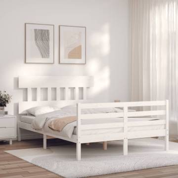 White Bed Frame with Headboard 140x200 cm - Solid Wood