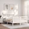 White Bed Frame with Headboard 140x200 cm - Solid Wood