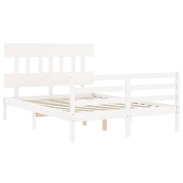 White Bed Frame with Headboard 140x200 cm - Solid Wood