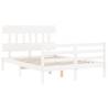 White Bed Frame with Headboard 140x200 cm - Solid Wood