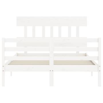 White Bed Frame with Headboard 140x200 cm - Solid Wood