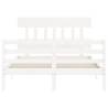 White Bed Frame with Headboard 140x200 cm - Solid Wood