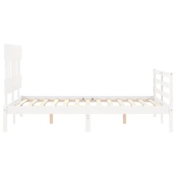 White Bed Frame with Headboard 140x200 cm - Solid Wood