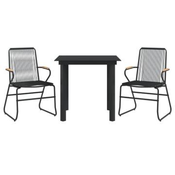 3 Piece Garden Dining Set - Black PVC Rattan | HipoMarket