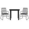 3 Piece Garden Dining Set - Black PVC Rattan | HipoMarket