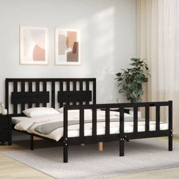 Solid Wood Bed Frame with Headboard - Black 160x200 cm