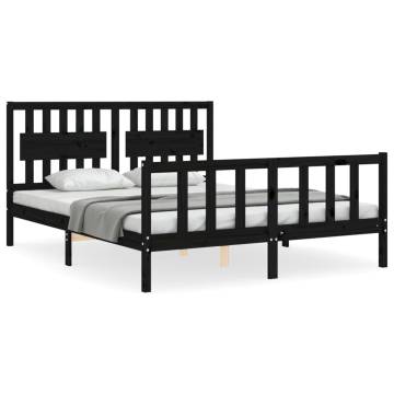 Solid Wood Bed Frame with Headboard - Black 160x200 cm