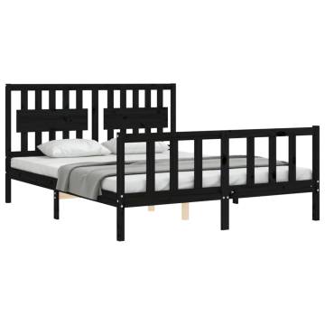 Solid Wood Bed Frame with Headboard - Black 160x200 cm