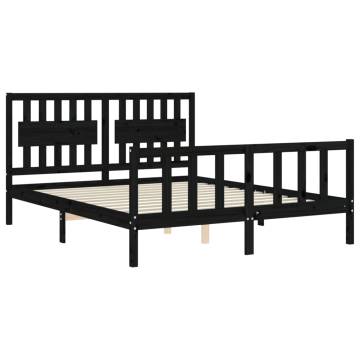 Solid Wood Bed Frame with Headboard - Black 160x200 cm