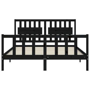 Solid Wood Bed Frame with Headboard - Black 160x200 cm