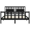 Solid Wood Bed Frame with Headboard - Black 160x200 cm