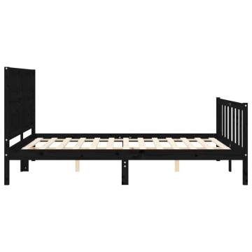 Solid Wood Bed Frame with Headboard - Black 160x200 cm