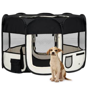 Foldable Dog Playpen with Carrying Bag - Black 110x110 cm