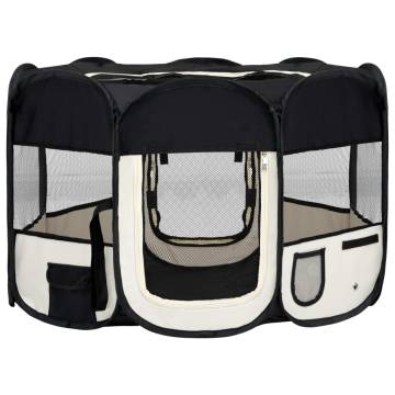 Foldable Dog Playpen with Carrying Bag - Black 110x110 cm