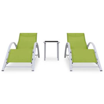 Sun Loungers Set 2 pcs with Table - Aluminium Green