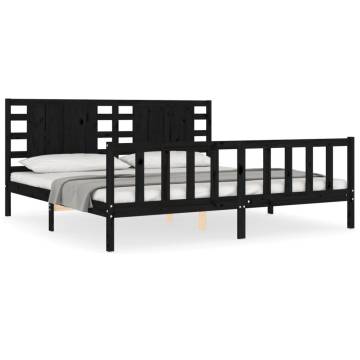 Super King Size Black Bed Frame with Headboard - Solid Wood