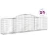 Arched Gabion Baskets 9 pcs - Galvanised Iron Garden Barriers