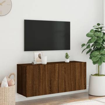 Modern Wall-Mounted TV Cabinet in Brown Oak - 100x30x41 cm