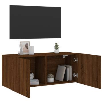 Modern Wall-Mounted TV Cabinet in Brown Oak - 100x30x41 cm