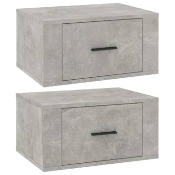 Wall-Mounted Bedside Cabinets - Set of 2 in Concrete Grey