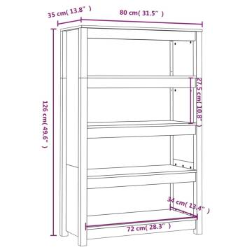 Stylish White Book Cabinet - Solid Pine Wood 80x35x126 cm