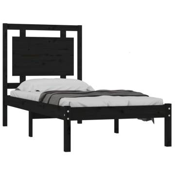 Black Solid Wood Bed Frame 90x200 cm - Classic Design