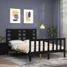 Black Bed Frame with Headboard - 140x190 cm Solid Wood