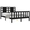 Black Bed Frame with Headboard - 140x190 cm Solid Wood