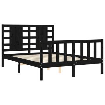 Black Bed Frame with Headboard - 140x190 cm Solid Wood