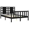 Black Bed Frame with Headboard - 140x190 cm Solid Wood