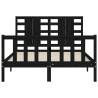 Black Bed Frame with Headboard - 140x190 cm Solid Wood