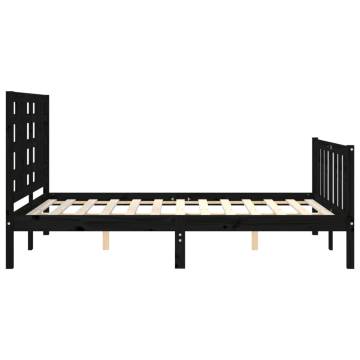 Black Bed Frame with Headboard - 140x190 cm Solid Wood