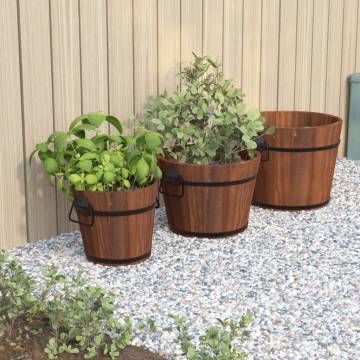 3 Piece Wooden Bucket Planter Set | Solid Fir Wood Planters