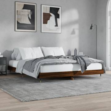 Brown Oak Bed Frame 200x200 cm | Stylish Engineered Wood