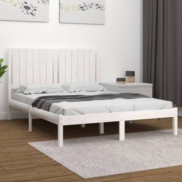 White Solid Wood Pine Bed Frame 135x190 cm Double - Hipomarket