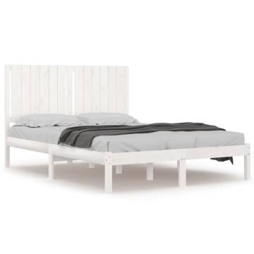 White Solid Wood Pine Bed Frame 135x190 cm Double - Hipomarket